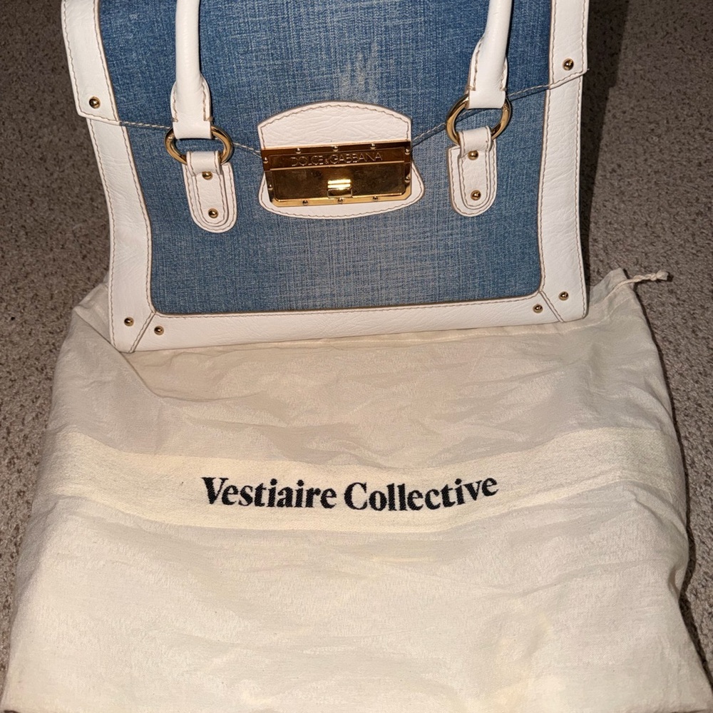Dolce & Gabbana Denim Blue and White Satchel